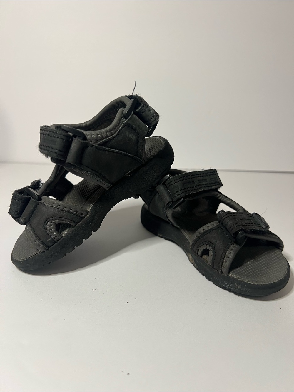Kids Black Adjustable Outdoor Sandals with Triple Straps